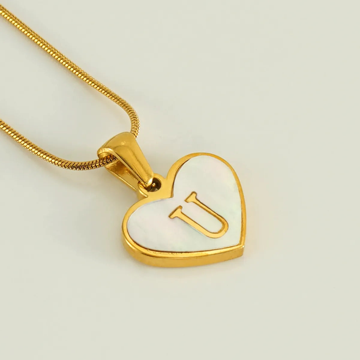 304 Stainless Steel 18K Gold Plated Cute Polishing Plating Inlay Heart Shape Shell Pendant Necklace