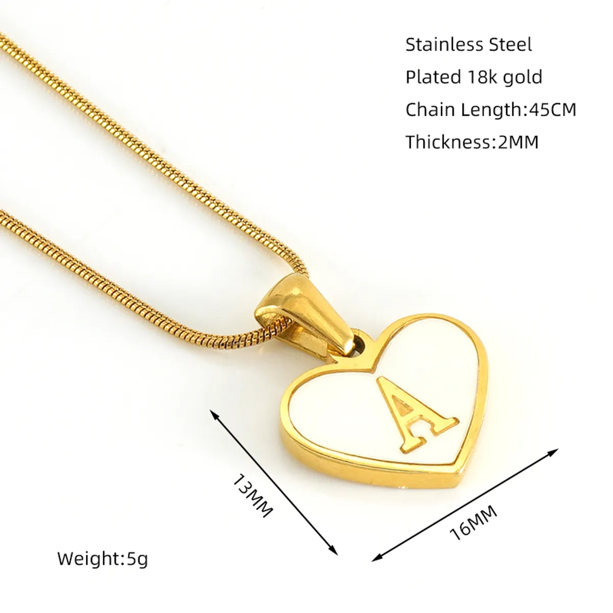 304 Stainless Steel 18K Gold Plated Cute Polishing Plating Inlay Heart Shape Shell Pendant Necklace