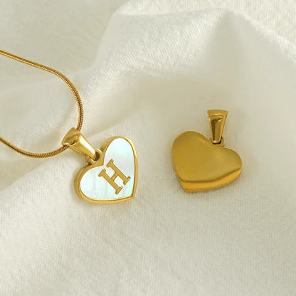 304 Stainless Steel 18K Gold Plated Cute Polishing Plating Inlay Heart Shape Shell Pendant Necklace