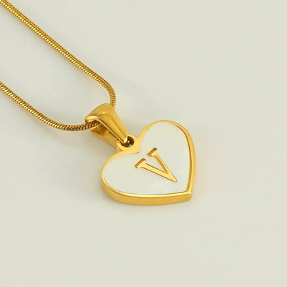 304 Stainless Steel 18K Gold Plated Cute Polishing Plating Inlay Heart Shape Shell Pendant Necklace