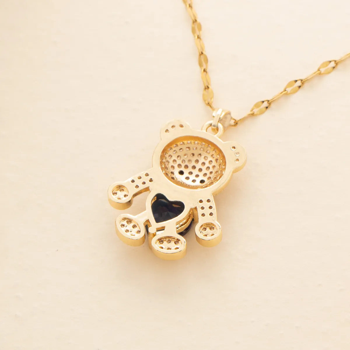 Wholesale Cute Little Bear Stainless Steel Plating Inlay 18k Gold Plated Zircon Pendant Necklace