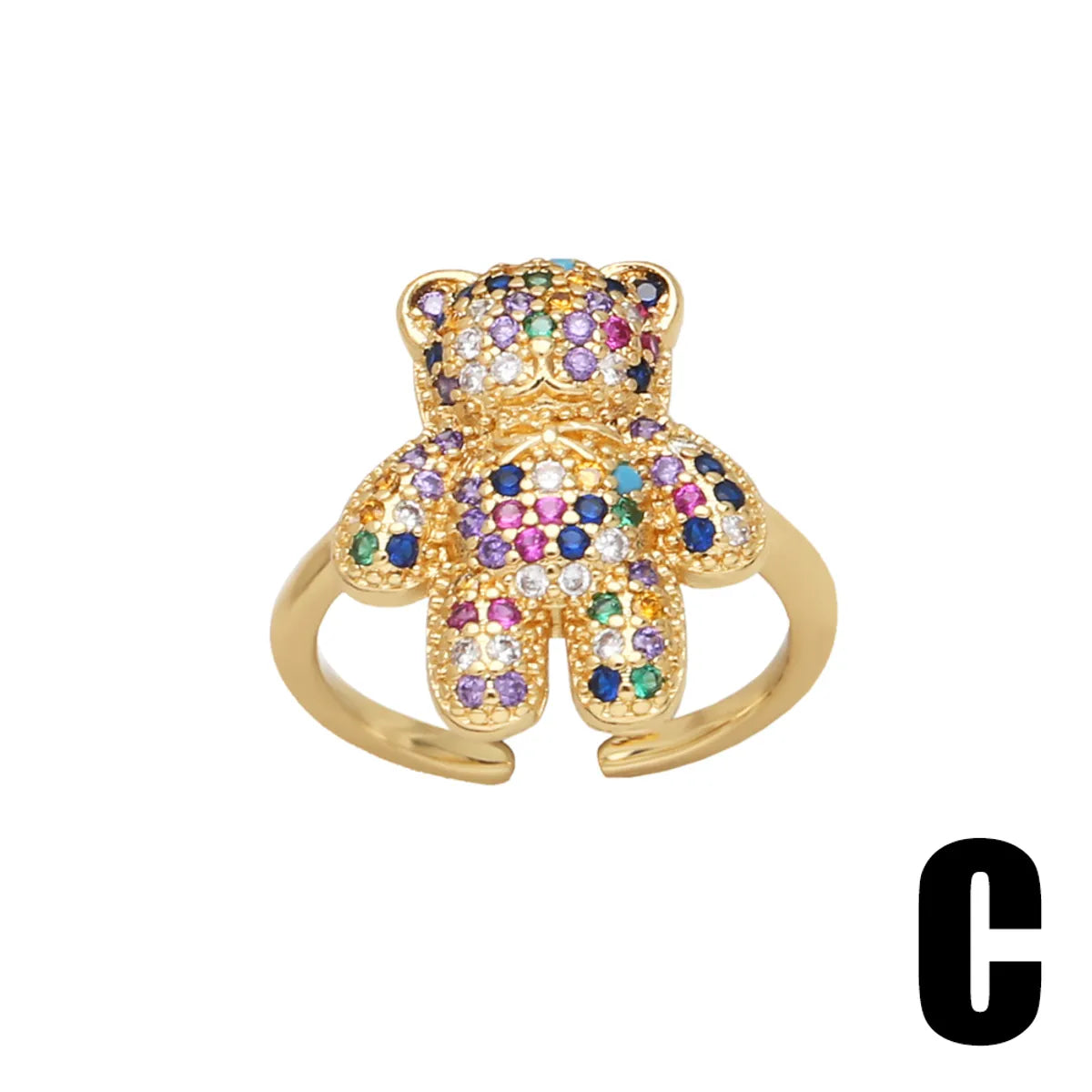 Wholesale Cute Modern Style Simple Style Bear Copper Plating Inlay 18K Gold Plated Zircon Rings