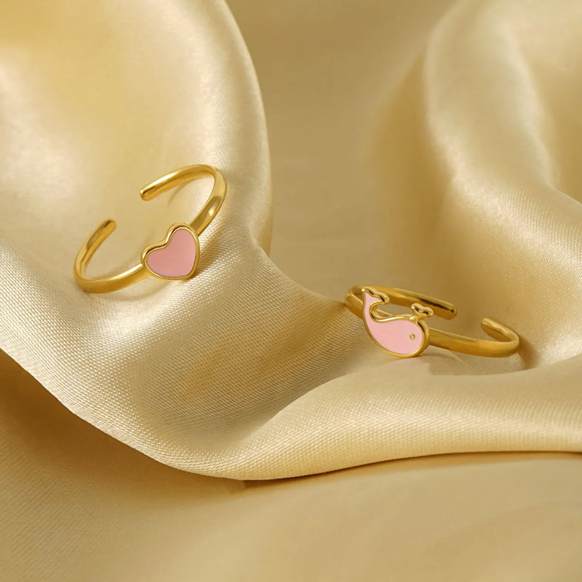 Wholesale Cute Moon Dolphin Heart Shape Stainless Steel 18k Gold Plated Open Ring