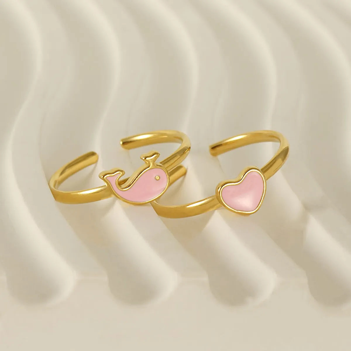 Wholesale Cute Moon Dolphin Heart Shape Stainless Steel 18k Gold Plated Open Ring