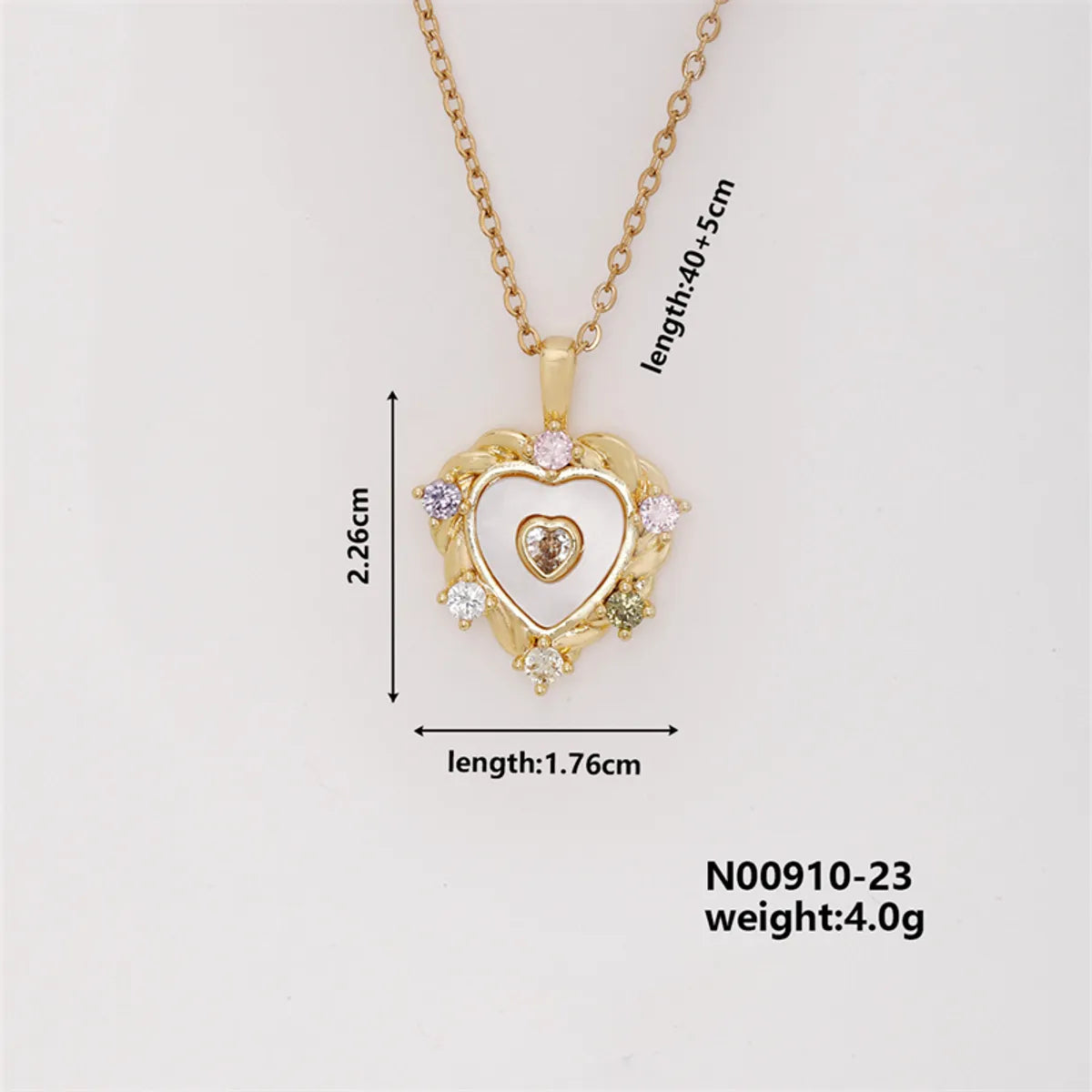 Wholesale Cute Romantic Sweet Paw Print Heart Shape Bow Knot 304 Stainless Steel Copper Inlay K Gold Plated Shell Zircon Pendant Necklace