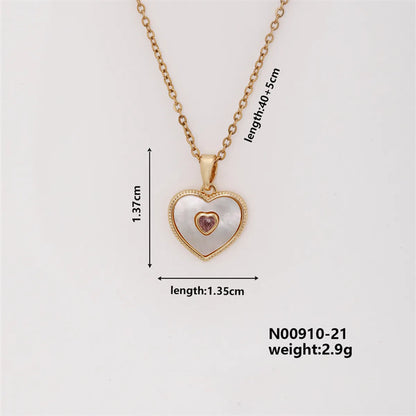 Wholesale Cute Romantic Sweet Paw Print Heart Shape Bow Knot 304 Stainless Steel Copper Inlay K Gold Plated Shell Zircon Pendant Necklace