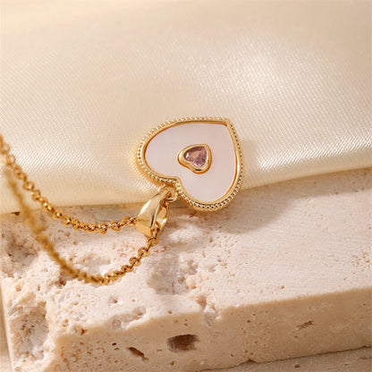 Wholesale Cute Romantic Sweet Paw Print Heart Shape Bow Knot 304 Stainless Steel Copper Inlay K Gold Plated Shell Zircon Pendant Necklace