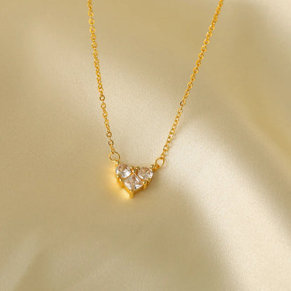 Wholesale Cute Simple Style Heart Shape Copper Plating Inlay 14K Gold Plated Zircon Pendant Necklace