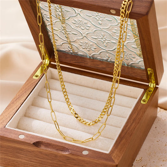 Wholesale Cute Solid Color Stainless Steel Beaded Plating 18k Gold Plated Double Layer Necklaces