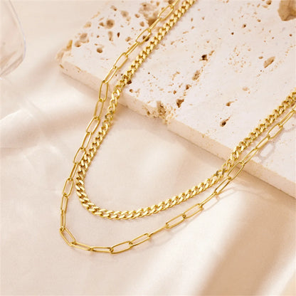 Wholesale Cute Solid Color Stainless Steel Beaded Plating 18k Gold Plated Double Layer Necklaces