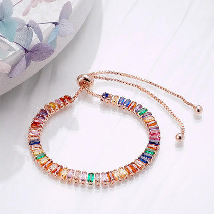 Wholesale Cute Sweet Color Block Copper Plating Inlay 18K Gold Plated Rose Gold Plated White Gold Plated Zircon Tennis Bracelet