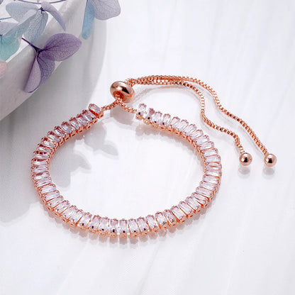 Wholesale Cute Sweet Color Block Copper Plating Inlay 18K Gold Plated Rose Gold Plated White Gold Plated Zircon Tennis Bracelet