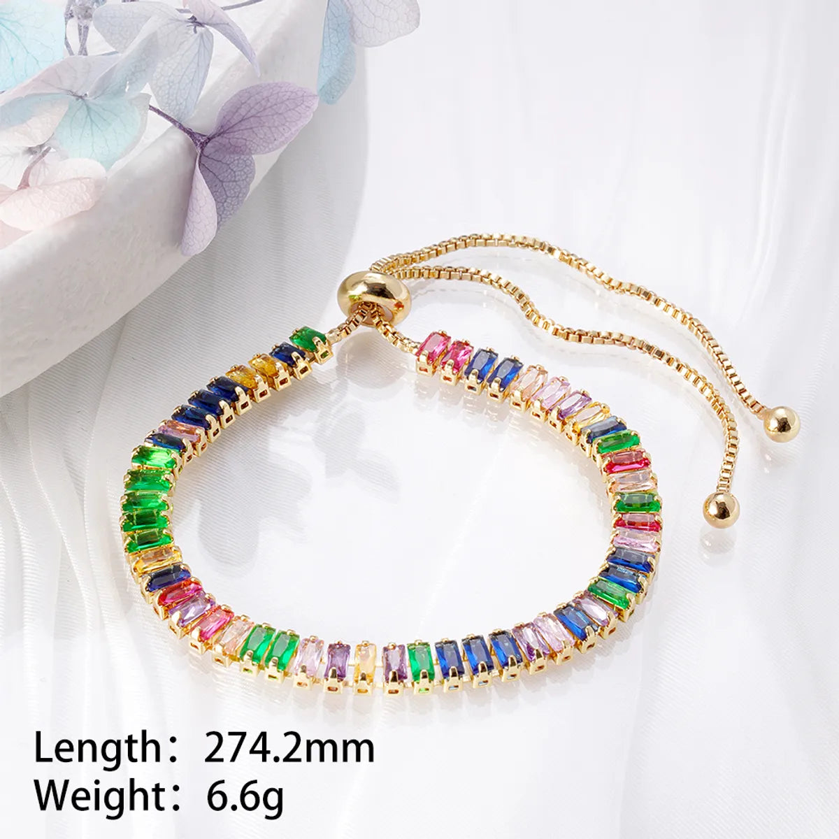 Wholesale Cute Sweet Color Block Copper Plating Inlay 18K Gold Plated Rose Gold Plated White Gold Plated Zircon Tennis Bracelet