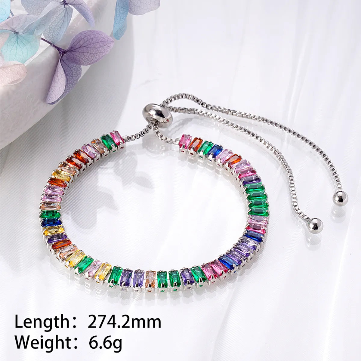 Wholesale Cute Sweet Color Block Copper Plating Inlay 18K Gold Plated Rose Gold Plated White Gold Plated Zircon Tennis Bracelet