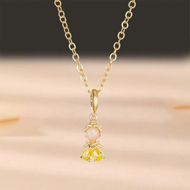 Wholesale Cute Sweet Human Mermaid Copper Inlay Zircon Pendant Necklace