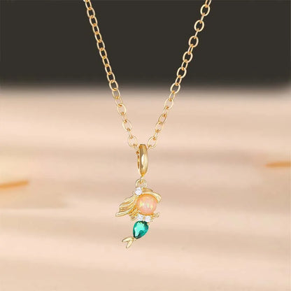 Wholesale Cute Sweet Human Mermaid Copper Inlay Zircon Pendant Necklace