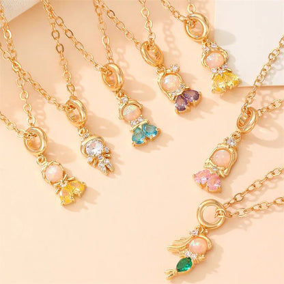 Wholesale Cute Sweet Human Mermaid Copper Inlay Zircon Pendant Necklace