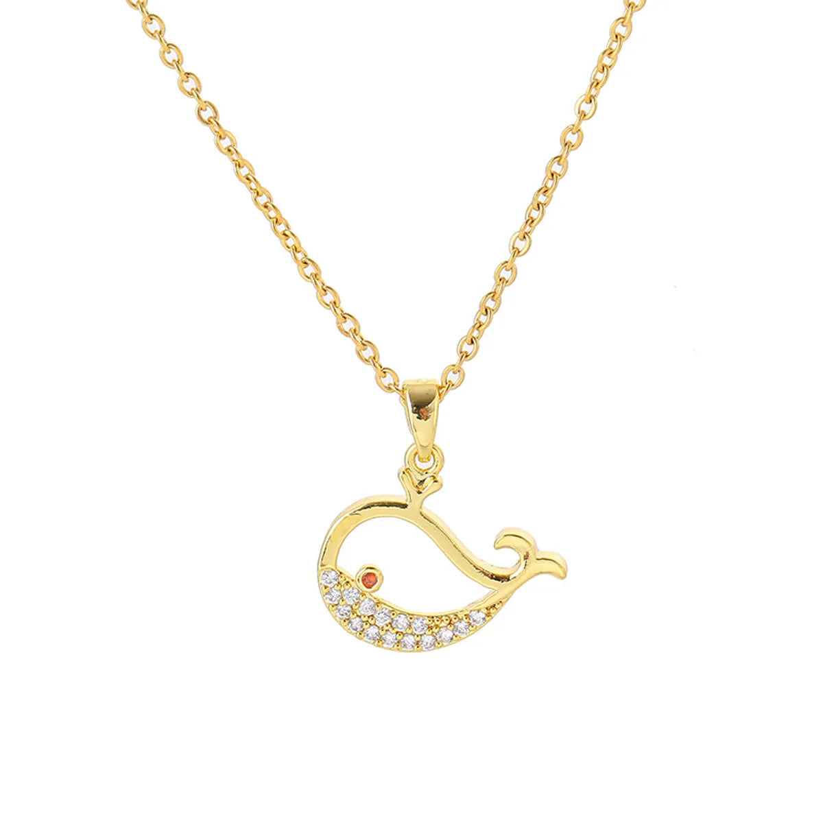 Wholesale Cute Whale Titanium Steel 18k Gold Plated Zircon Pendant Necklace