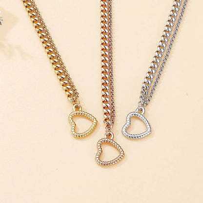 Wholesale Double Layered Chain Heart-shaped Pendant Titanium Steel Necklace Gooddiy