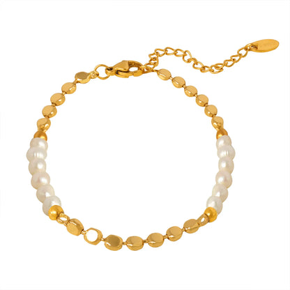 Wholesale Elegant Baroque Style Simple Style Geometric Freshwater Pearl Copper 18k Gold Plated Bracelets