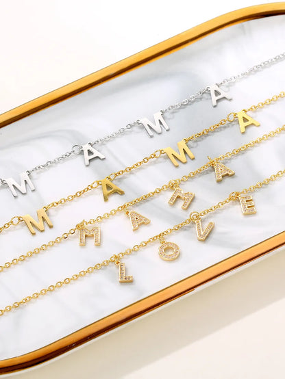 Wholesale Elegant Basic Letter Stainless Steel Plating 18k Gold Plated Necklace