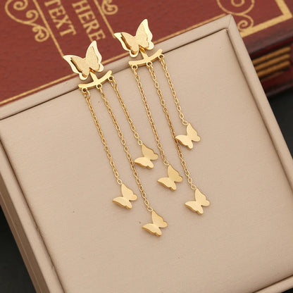 Wholesale Elegant Butterfly Stainless Steel Plating Inlay Artificial Diamond Bracelets Earrings Necklace