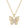 Stainless Steel Copper Elegant Inlay Butterfly Zircon Pendant Necklace