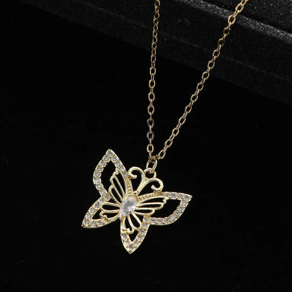 Wholesale Elegant Butterfly Stainless Steel Titanium Steel Plating Inlay Zircon Pendant Necklace