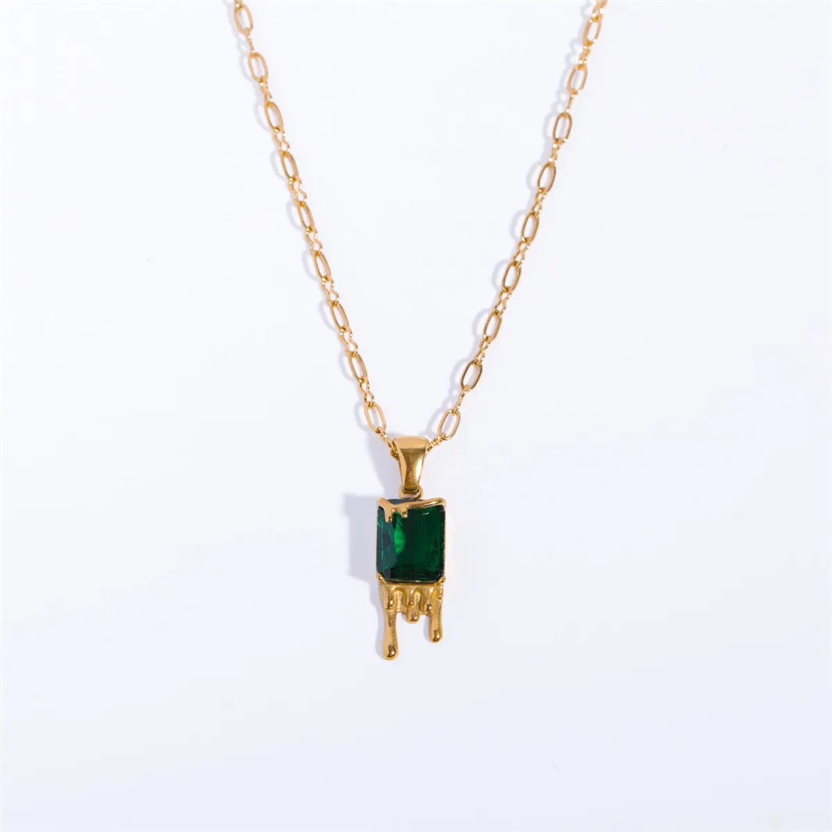 Wholesale Elegant Classic Style Geometric Square Water Droplets Stainless Steel Plating Inlay Gold Plated Zircon Pendant Necklace