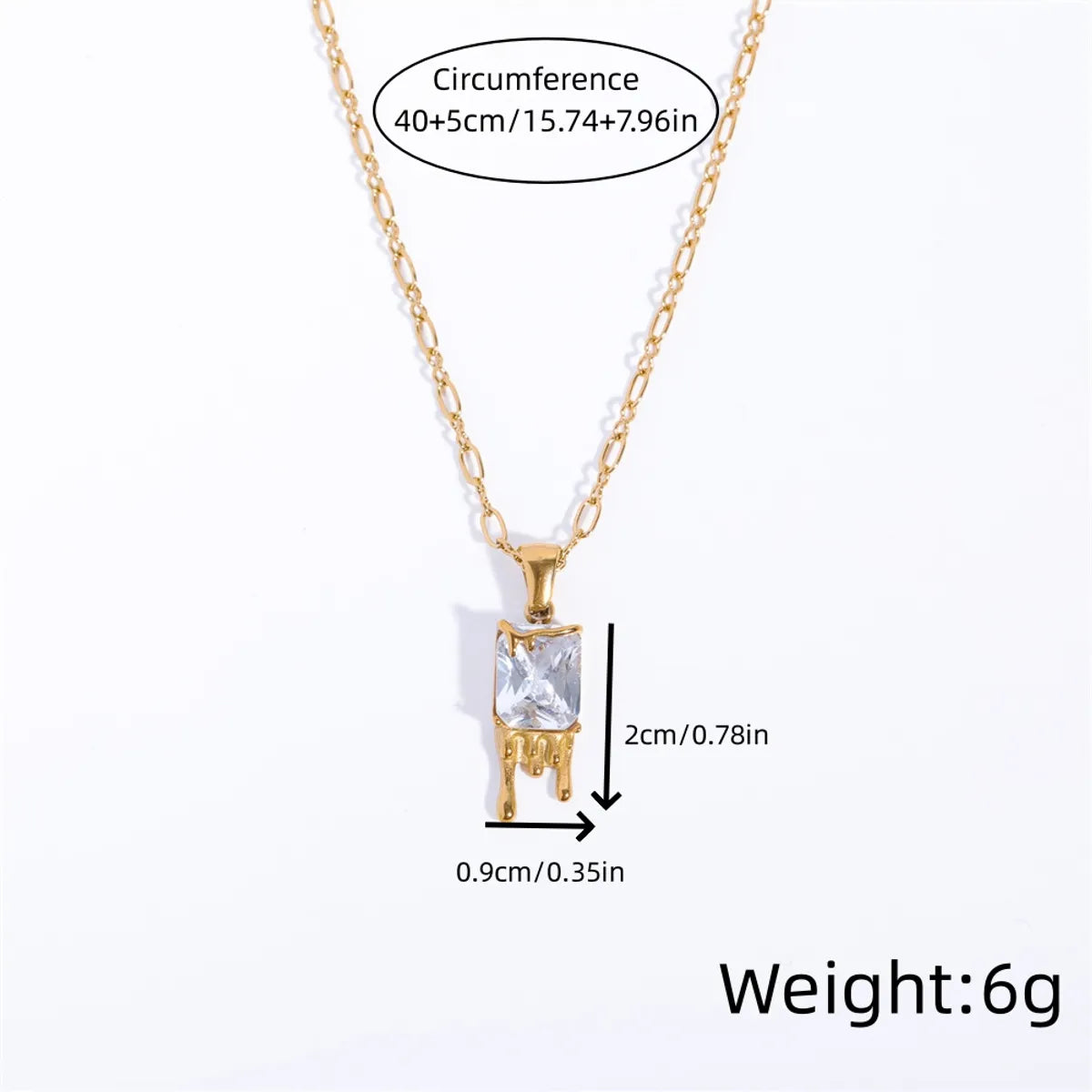 Wholesale Elegant Classic Style Geometric Square Water Droplets Stainless Steel Plating Inlay Gold Plated Zircon Pendant Necklace