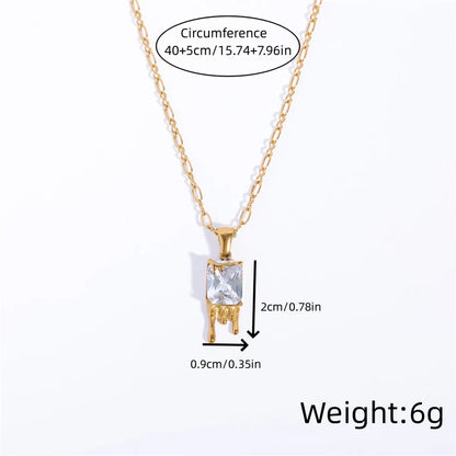 Wholesale Elegant Classic Style Geometric Square Water Droplets Stainless Steel Plating Inlay Gold Plated Zircon Pendant Necklace