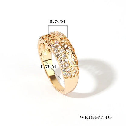 Wholesale Elegant Classical Retro Solid Color Copper Hollow Out Inlay Gold Plated Zircon Rings