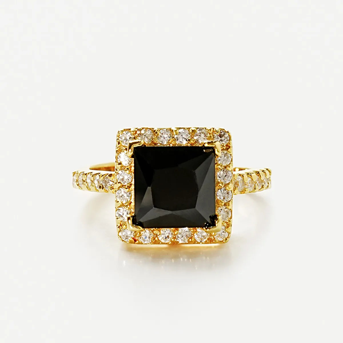 Wholesale Elegant Classical Square Copper Inlay 18K Gold Plated Zircon Rings