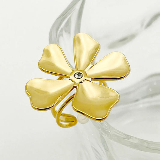 Elegant Cute Flower Stainless Steel Plating Inlay Zircon Gold Plated Open Rings