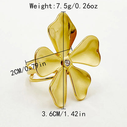 Elegant Cute Flower Stainless Steel Plating Inlay Zircon Gold Plated Open Rings