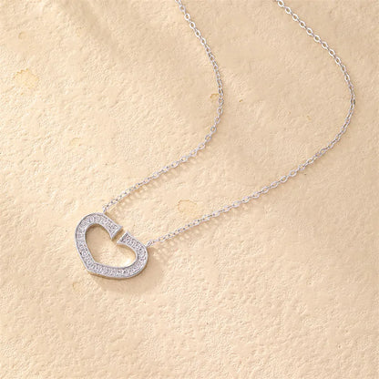 Wholesale Elegant Cute Luxurious Heart Shape 304 Stainless Steel Copper Plating Inlay Rhodium Plated Zircon Pendant Necklace