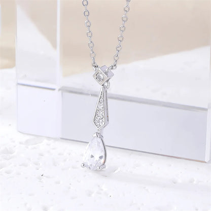 Wholesale Elegant Cute Luxurious Water Droplets 304 Stainless Steel Copper Plating Inlay Rhodium Plated Zircon Pendant Necklace