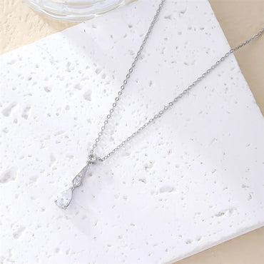 Wholesale Elegant Cute Luxurious Water Droplets 304 Stainless Steel Copper Plating Inlay Rhodium Plated Zircon Pendant Necklace