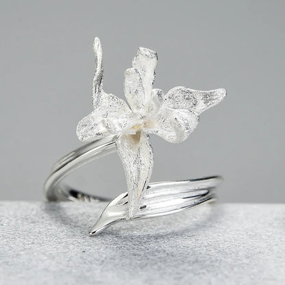 Wholesale Elegant Flower Sterling Silver Plating Open Ring