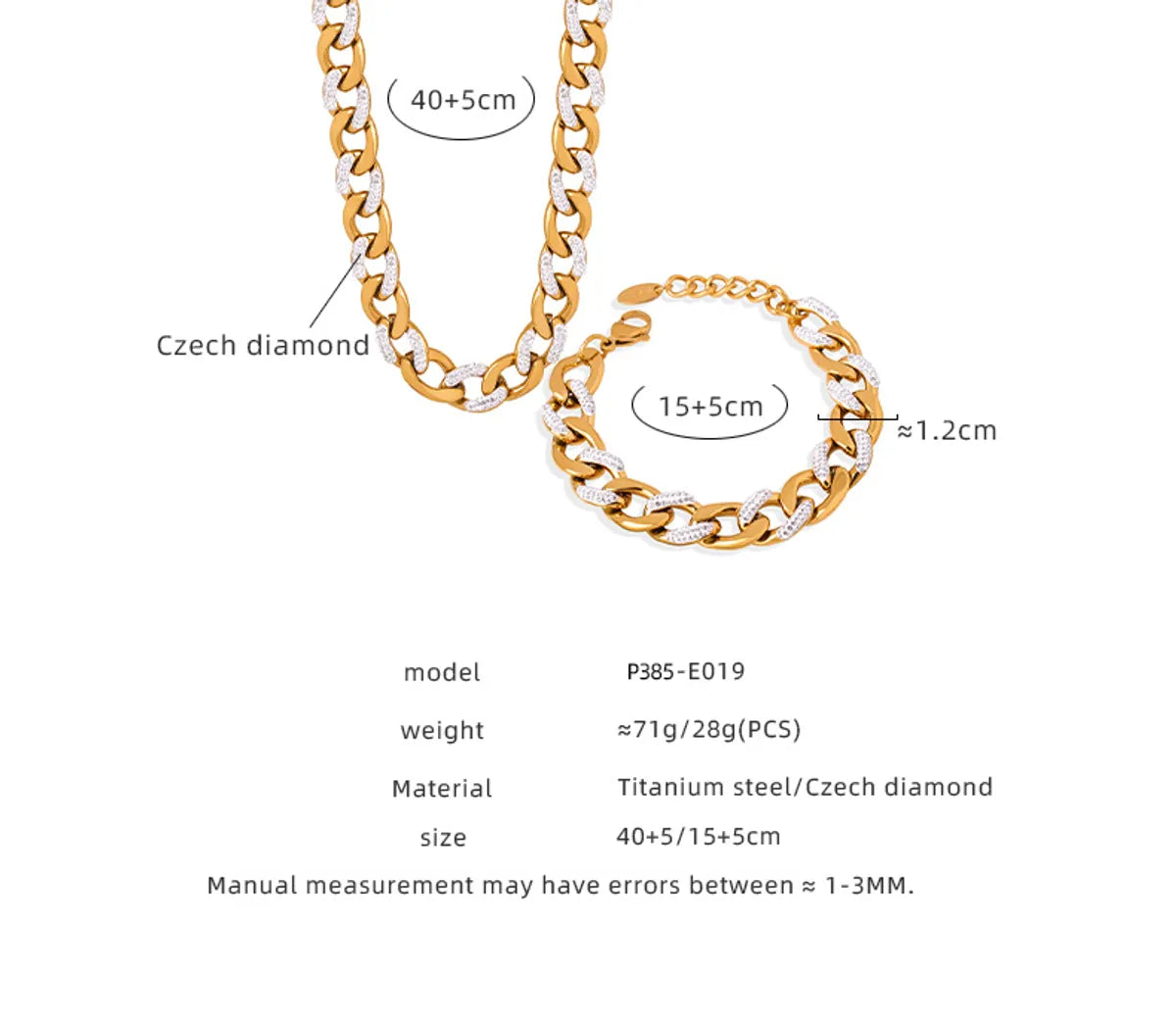 Wholesale Elegant French Style Solid Color Titanium Steel Plating Inlay 18k Gold Plated Artificial Diamond Jewelry Set