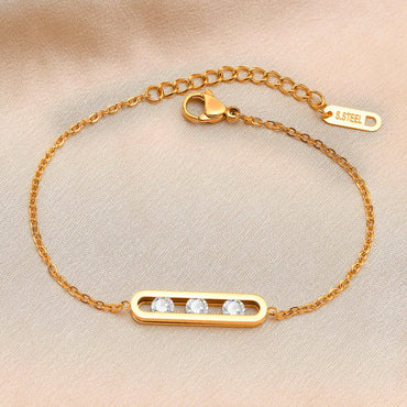 Elegant Geometric 201 Stainless Steel 18K Gold Plated Zircon Bracelets In Bulk