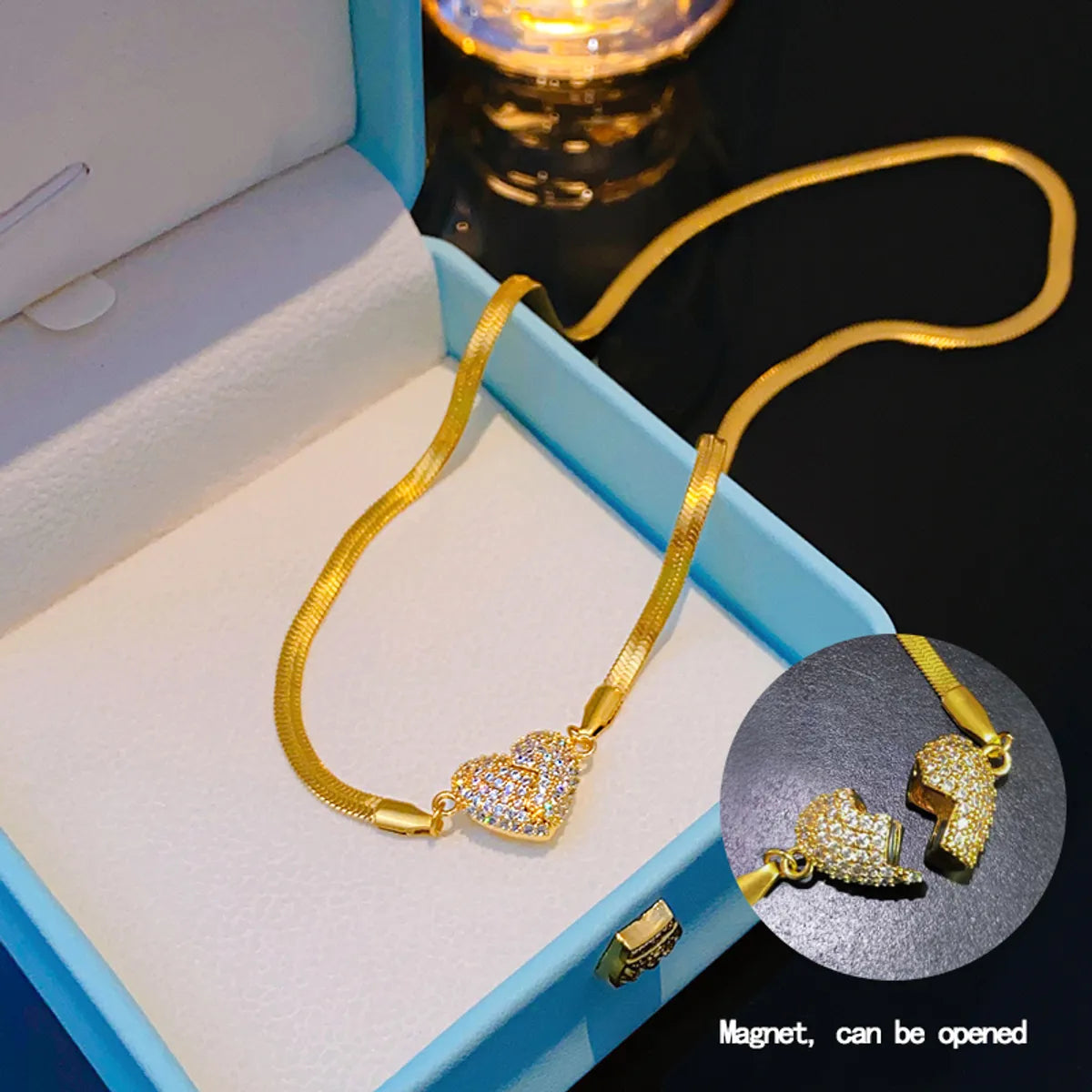 Wholesale Elegant Heart Shape 304 Stainless Steel Copper Plating Inlay 18K Gold Plated K Gold Plated Zircon Pendant Necklace