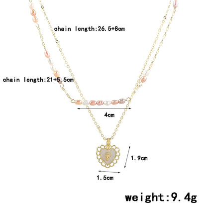 Wholesale Elegant Heart Shape Stainless Steel Artificial Pearl Gold Plated Layered Necklaces