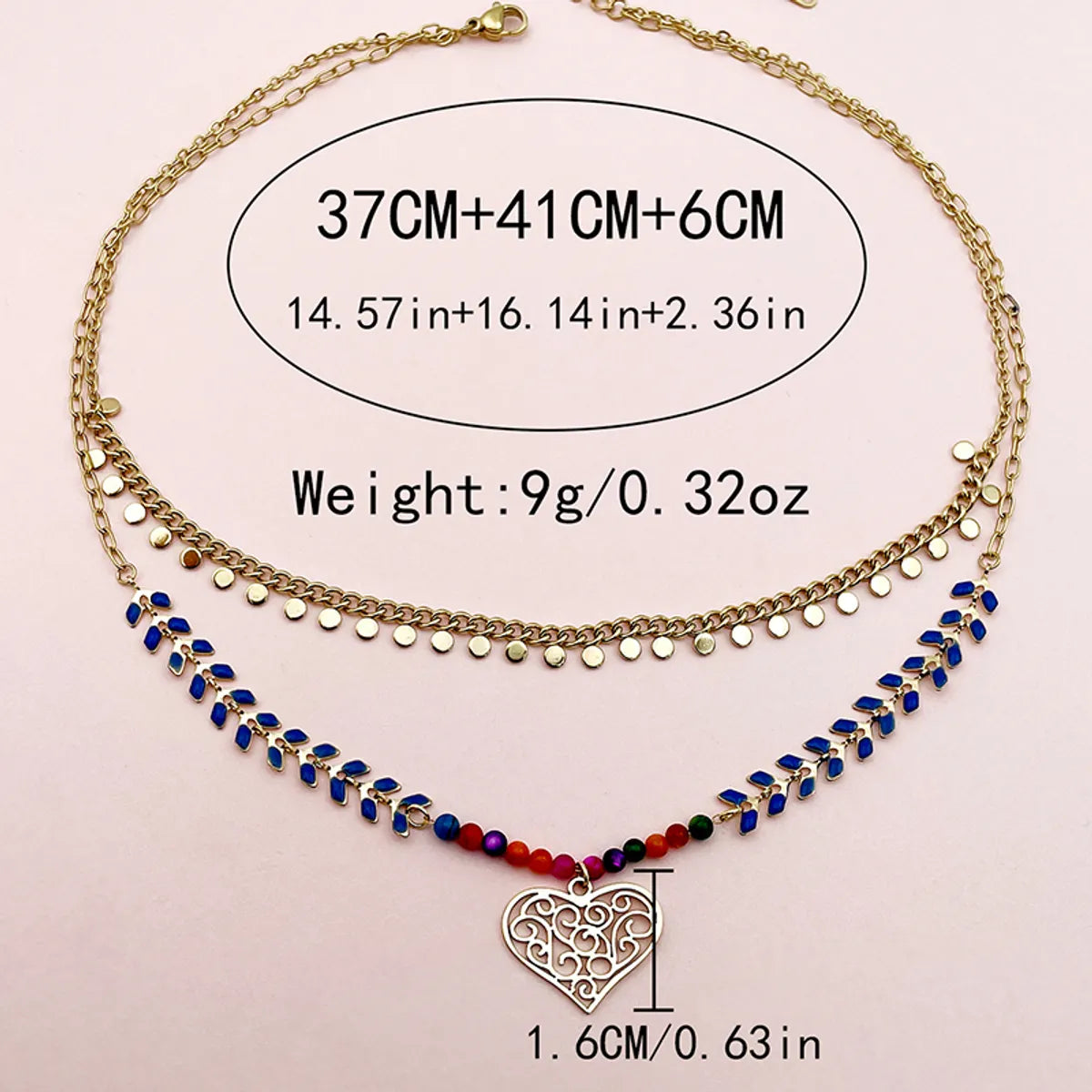 Wholesale Elegant Heart Shape Stainless Steel Enamel Plating Gold Plated Double Layer Necklaces