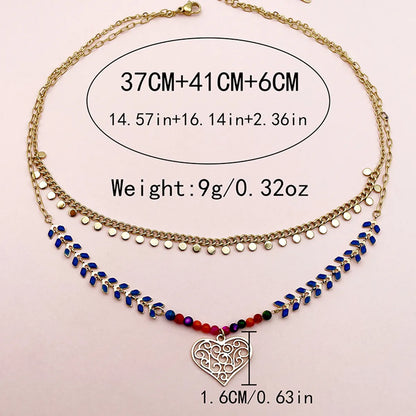 Wholesale Elegant Heart Shape Stainless Steel Enamel Plating Gold Plated Double Layer Necklaces