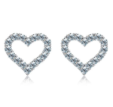 Wholesale Elegant Heart Shape Sterling Silver Plating Inlay Moissanite Ear Studs