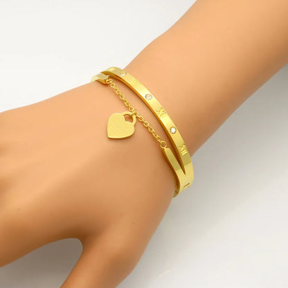 Wholesale Elegant Heart Shape Titanium Steel 18k Gold Plated Rhinestones Bangle