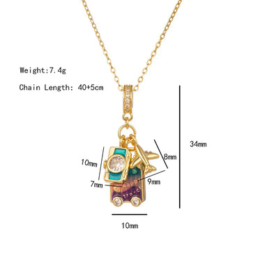 Wholesale Elegant Lady Camera Airplane 304 Stainless Steel Copper Enamel Hollow Out Inlay 18K Gold Plated K Gold Plated Zircon Pendant Necklace