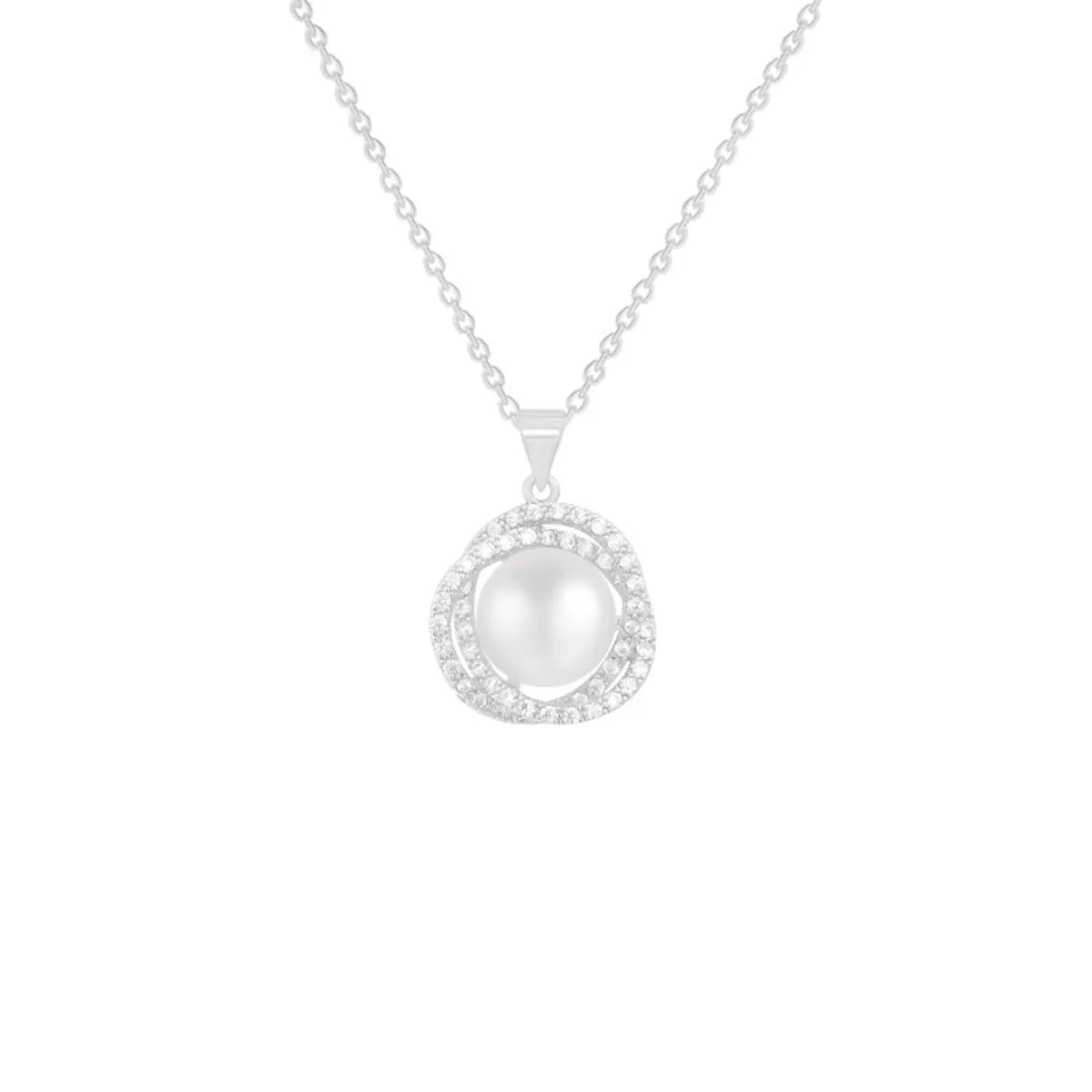 Elegant Lady Geometric Titanium Steel Inlay Artificial Pearls Zircon Pendant Necklace