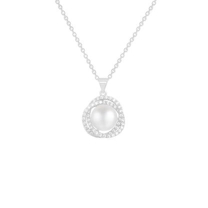 Elegant Lady Geometric Titanium Steel Inlay Artificial Pearls Zircon Pendant Necklace